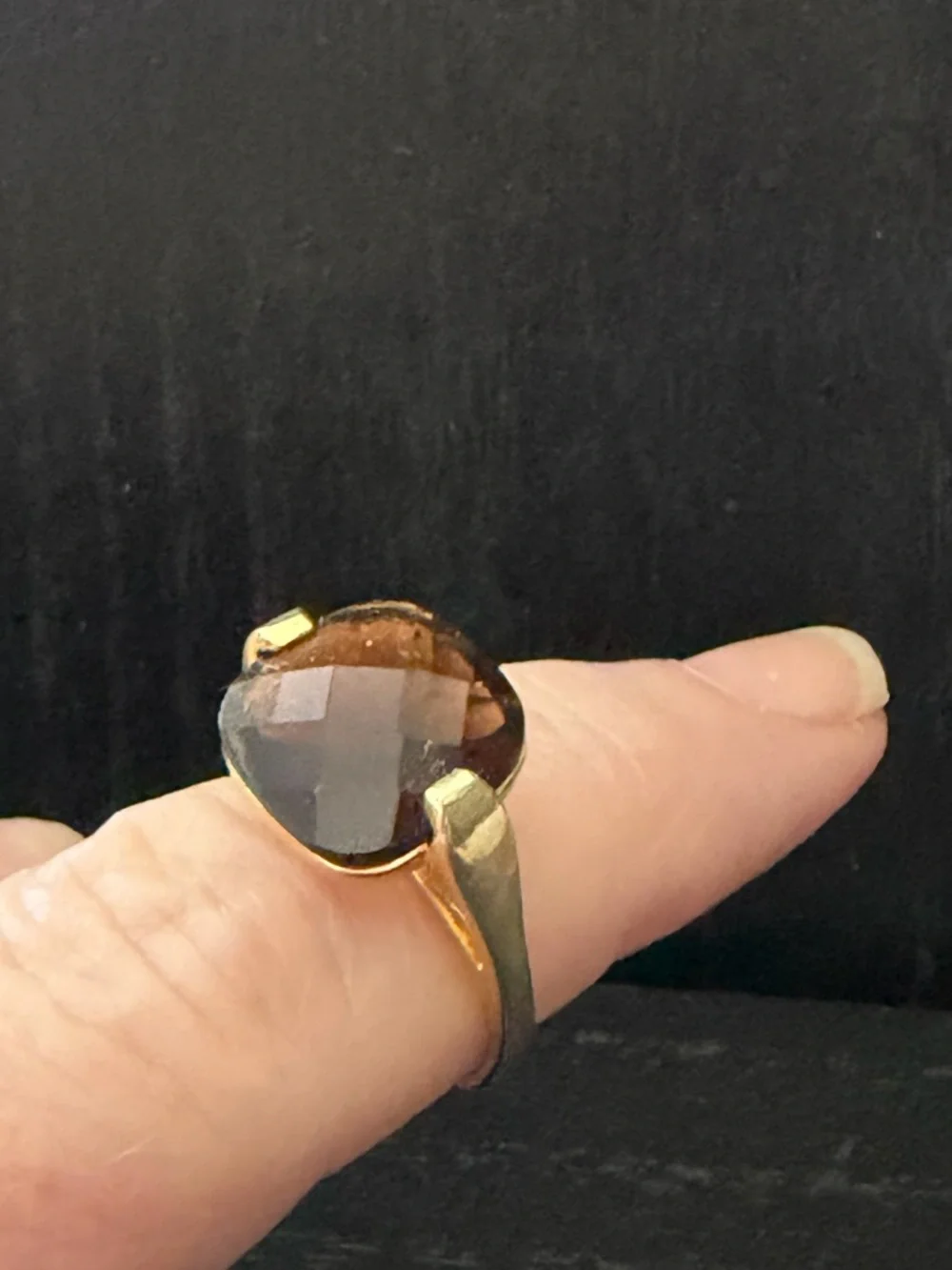 Gold and silver tone Ring with Smoky Brown Gemstone fashion - Picture 1 of 4